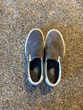 Vans Gray Slip-On Casual Loafers with White Trim